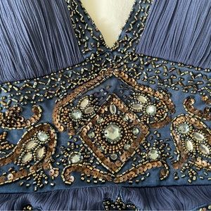 Exquisite Navy Pleated Silk Dress by Sue Wong